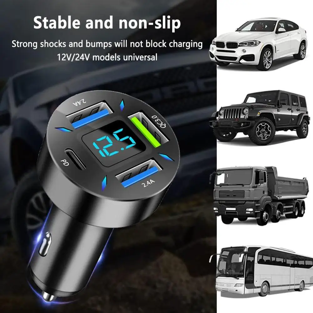 

4 Ports USB Car Charger Adapter Fast Charge Cigarette Lighter Compatible For Smart Phone (PD20W+QC3.0+2 x 2.4A)