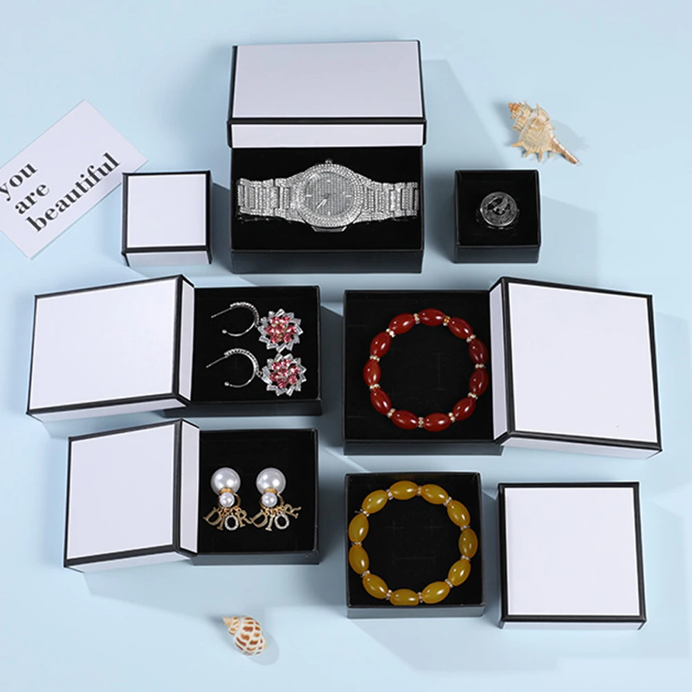 24pcs White Ring Box Earring Package Case Cute Ribbon Paper Necklace Wedding Stud Jewelry Organizer Storage Gift Caja Expositor