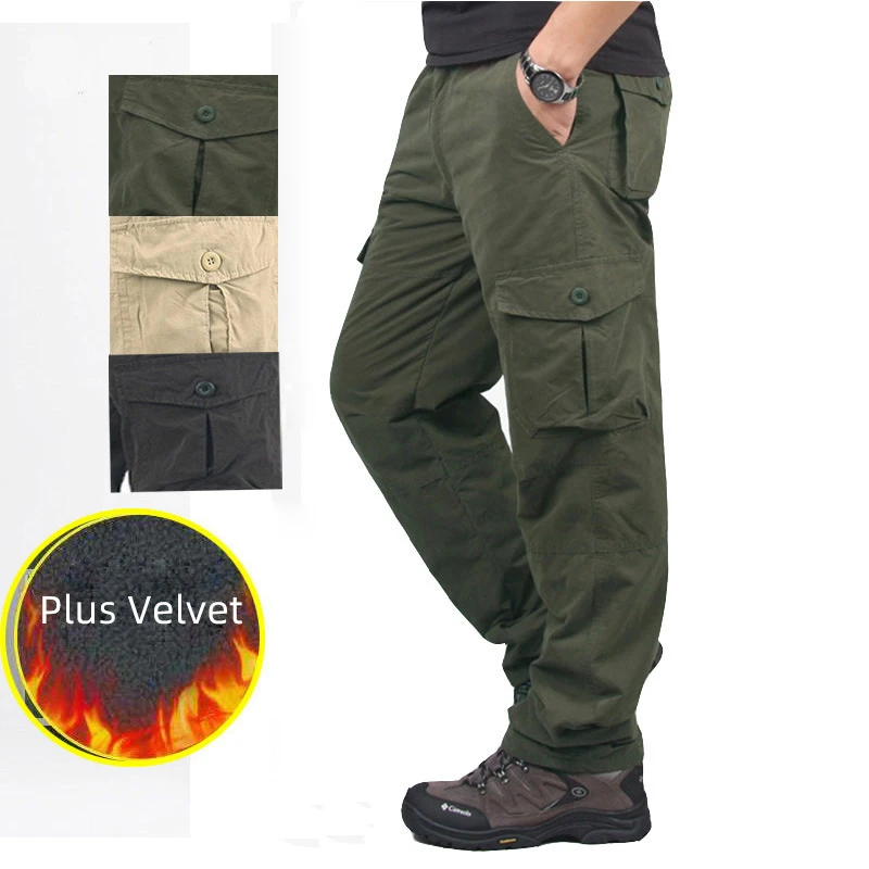 2023 Winter Cargo Pants Mens Warm Thick Military Trousers For Men Plus Velvet Casual Army
