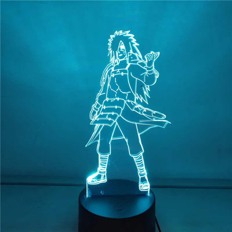 나루토 우즈마키 우치하 마다라 이타치 사스케 야간 조명 애니메이션 피규어, 3D 색상 변경 액션 피규어 장난감, 가아라 모델 인형