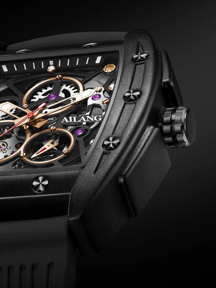 Mechanical Watch AILANG Automatic Tourbillon Watch for Men Mechanical Skeleton Tourbillon Mens Watch Waterproof Rubber Strap