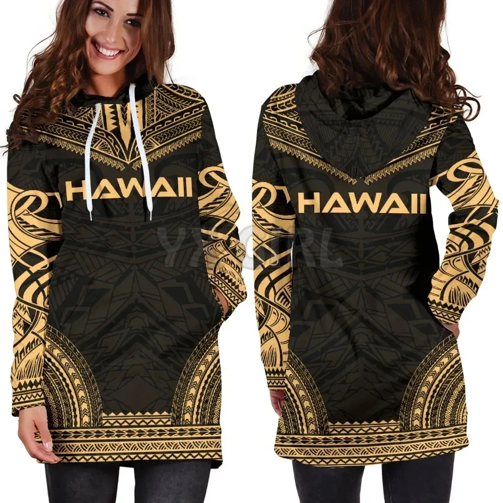 Hawaii Polynesian Hoodie Dress  3D Printed Hoodie Dress Novelty Hoodies Women Casual LongSleeve Hooded Pullover Tracksuit
