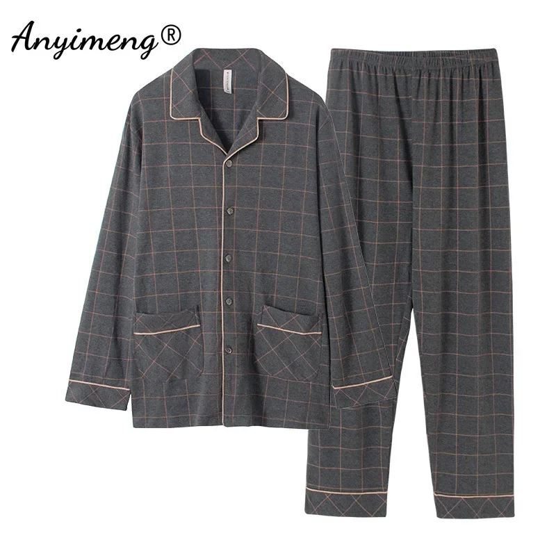 Plus Size 3xl 4xl 5xl 6xl Big Guys Pajamas for Men Large Loungewear Cardigan Plaid Fashion Homewear Fat Man's Pijamas Father Pjs pajama sets
