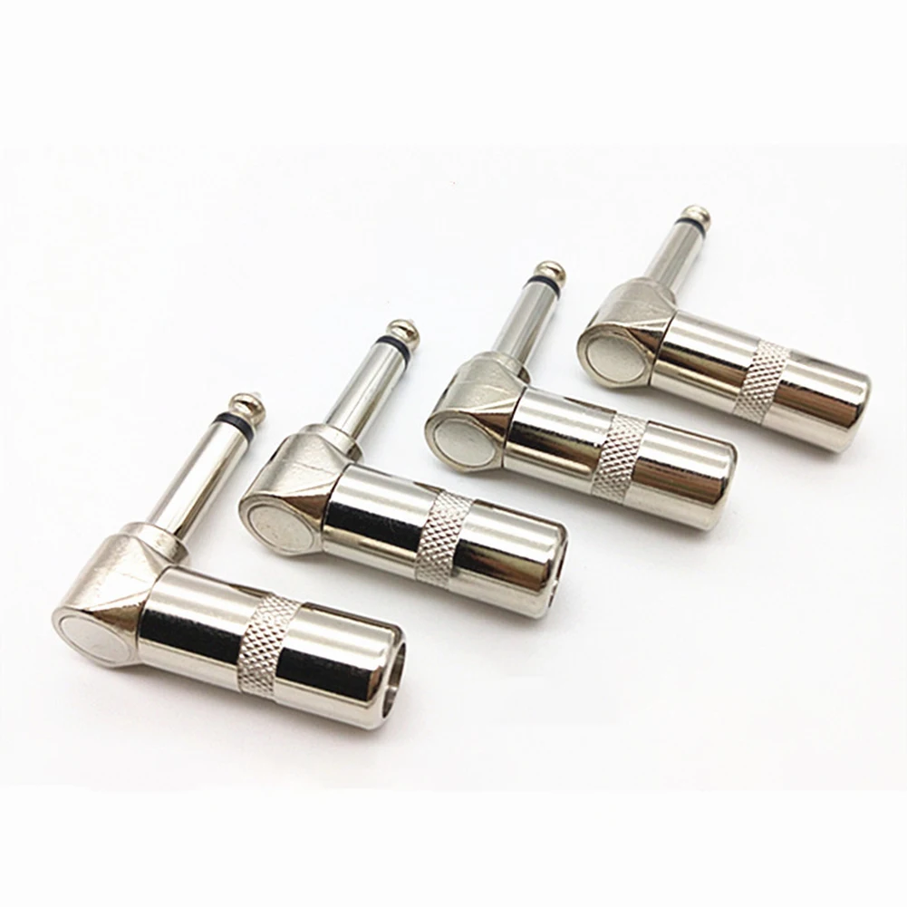 Audio Connector 4pcs Right Angle Audio Plug 6.35mm 1/4" Male Jack Connector For Guitar Cables Professional Grade Mono Audio Plug Instruments
