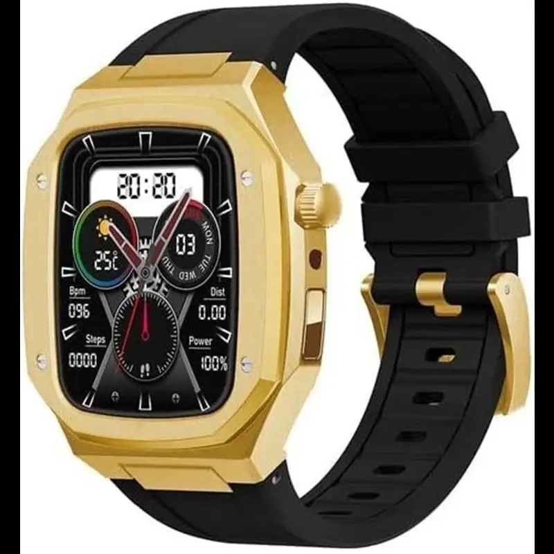 SCHIK Stainless Steel Watch Case Silicone Band,For Apple Watch Series 9 8 7 6 5 4 SE Replacement,Men Watch Case Straps Clasp