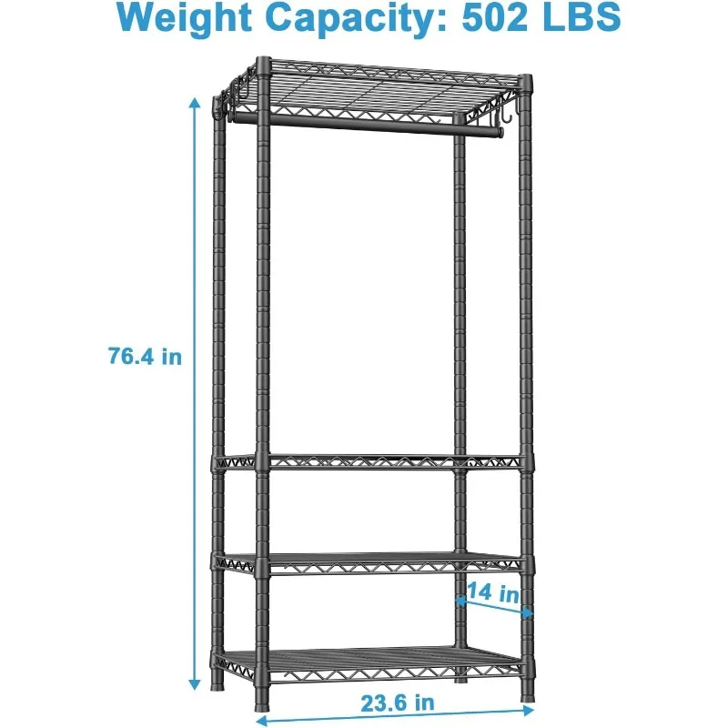 H4 Mini Portable Closet, 4 Tiers Freestanding Clothing Garment Rack for Small Space, Metal Clothes Wardrobe System for 5