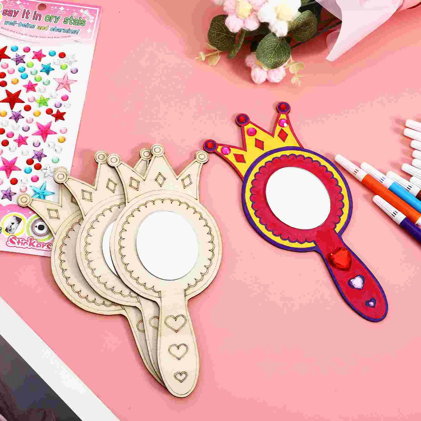 Wooden Toy Mirrors Handheld Crafts Boxwood Princess Birthday Party Decorations Child 6