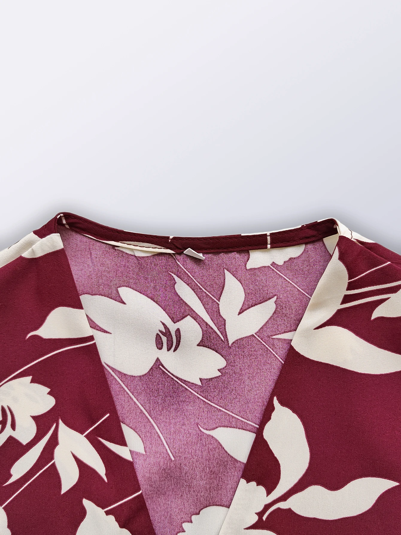 Pink Flower Print V Neck Long Sleeve Mini Dress for Women