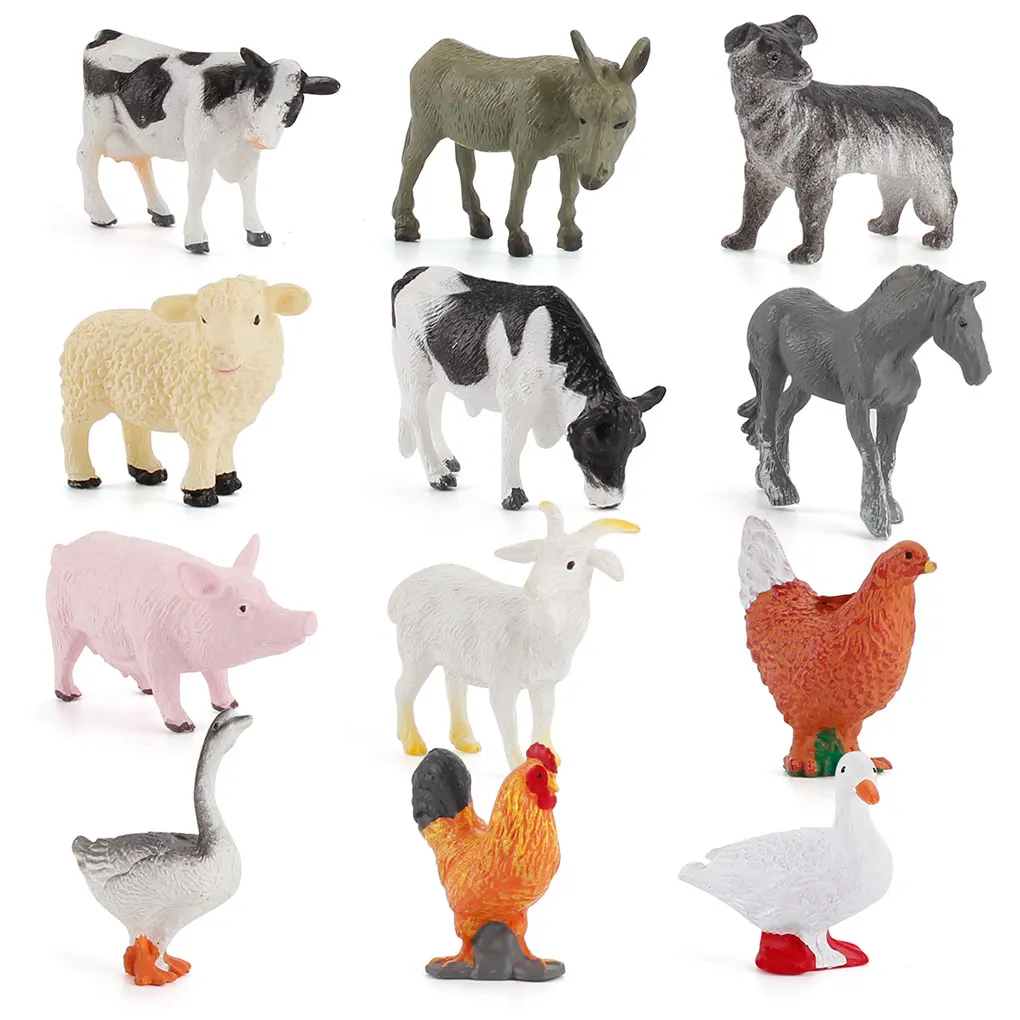 

12 Pieces Farm Animal Models Cock Small Early Education Tools Kids