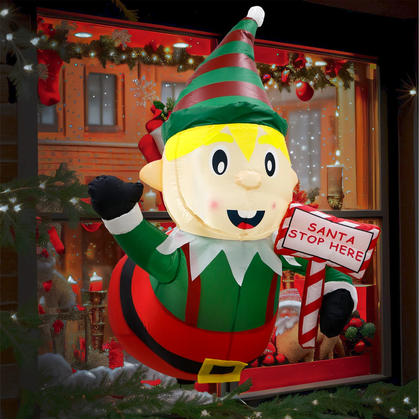 thumbnail image 1 of Papá Noel inflable navideño OurWarm de 3,5 pies que se asoma por la ventana, decoración navideña que explota con luces LED, decoración para jardín exterior, 1 of 5