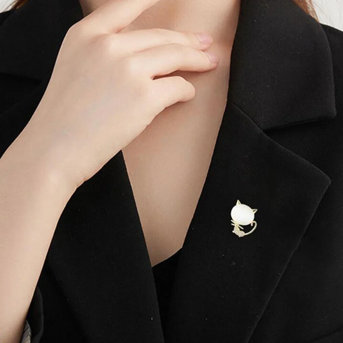 귀여운 라인스톤 고양이 해바라기 브로치, 동물 및 식물 하트 모양 진주 브로치, 여성 의류 액세서리