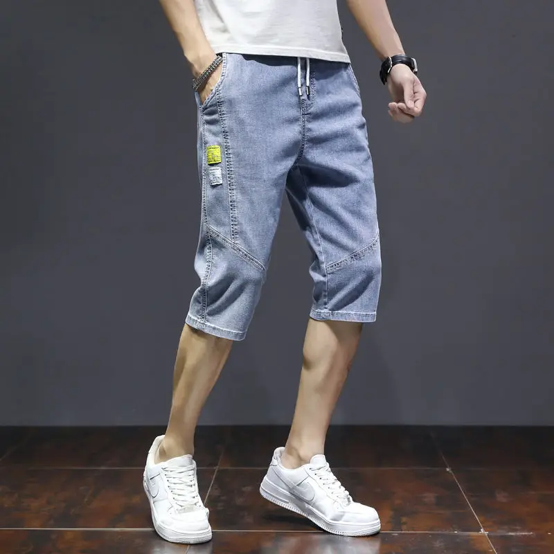 Men's Summer New Loose Trend Elastic Waist Straight Pants Letter Printing All-match Loose Casual Shorts Fashion Men Clothing