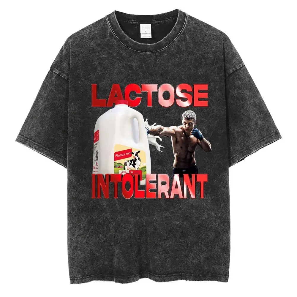 

Lactose Tolerant Washed Vintage T Shirt Men Fashion Funny Short Sleeve T-shirt Oversized Creativity Washable T Shirts Streetwear