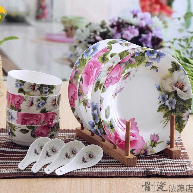 Juego de platos de porcelana con diseño Floral, vajilla blanca de cerámica  refinada, juego de 12 piezas - AliExpress
