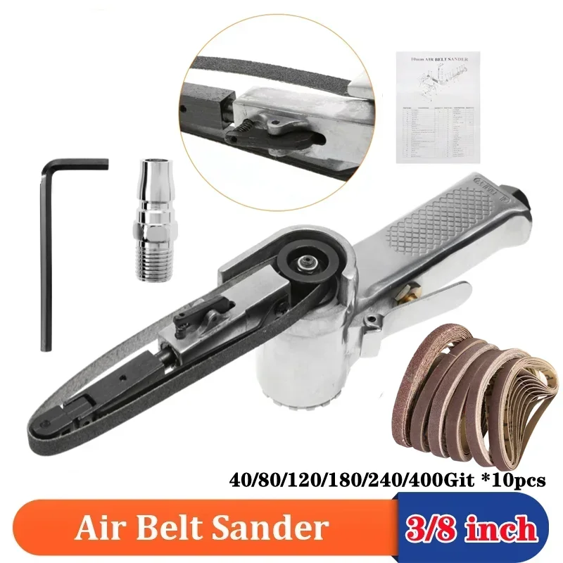 3/8" Air Belt Sander Air Angle Grinder Angle Grinding Machine with Sanding Belts for Compressor Sanding Pneumatic Tool Set belt sander pneumatic sander pneumatic grinder