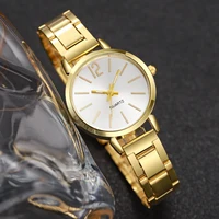 2PCS Women's Watch Fashion Gold Steel Band Quartz Wristwatch Opening Cuff Bracelet Set 4
