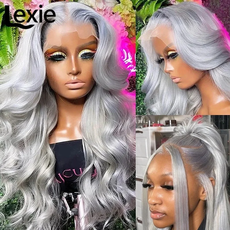 Human Hair Wig 30 Inch Grey Raw Vietnamese Silver Body Wave Lace Front For Women 13x6 Transparent Lace Frontal