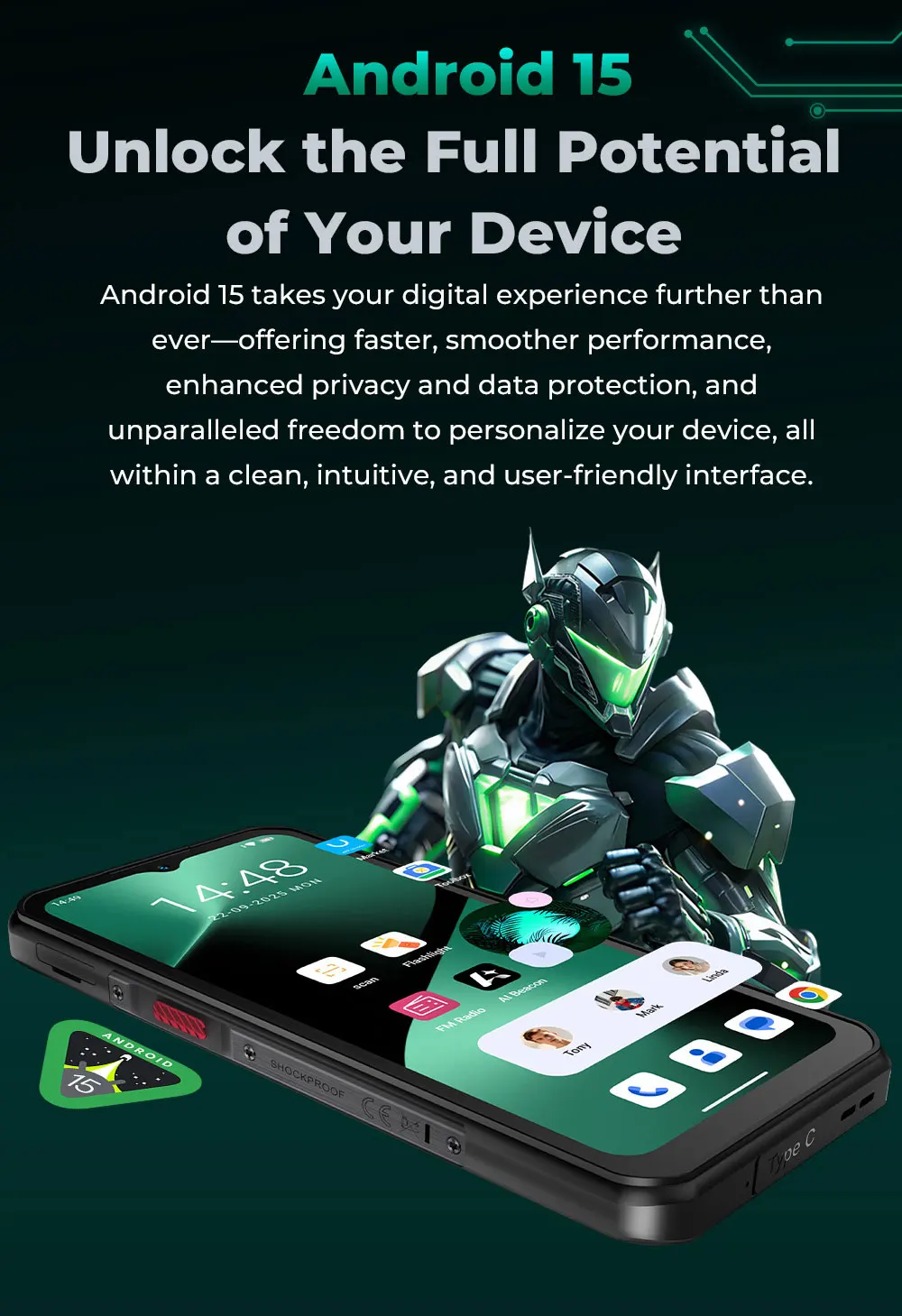 OUKITEL WP62 Rugged Smartphone Android 15 36GB(12+24) RAM 512GB ROM 11000mAh 33W 6.6'' FHD+ Display 108MP NFC Mobile Phone