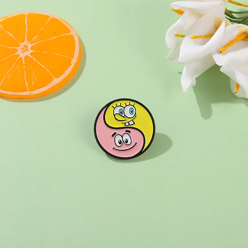 Spongebob Squarepants Patrick Circolare Cartoon Animated Metal Badge Good Friend Spilla Accessori Borsa Spilla Da Balia E Spilla Da Collare