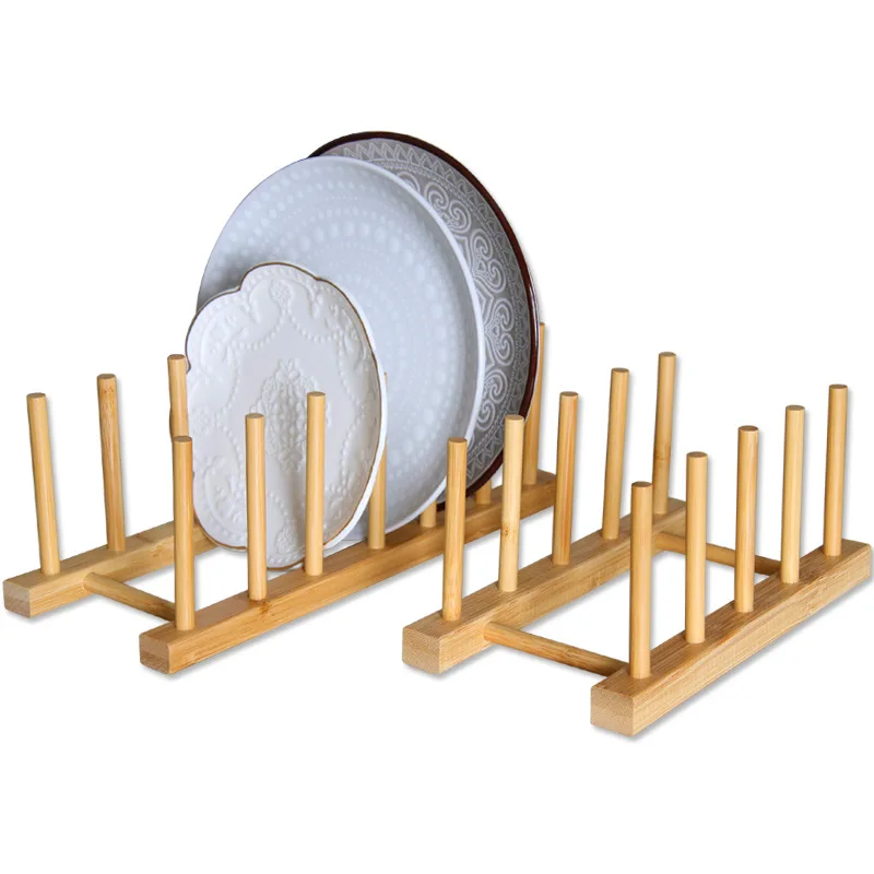 Multifunctional Plate Storage Rack, Household Kitchen Bamboo and Wood Display Rack 3