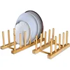 Multifunctional Plate Storage Rack, Household Kitchen Bamboo and Wood Display Rack 3
