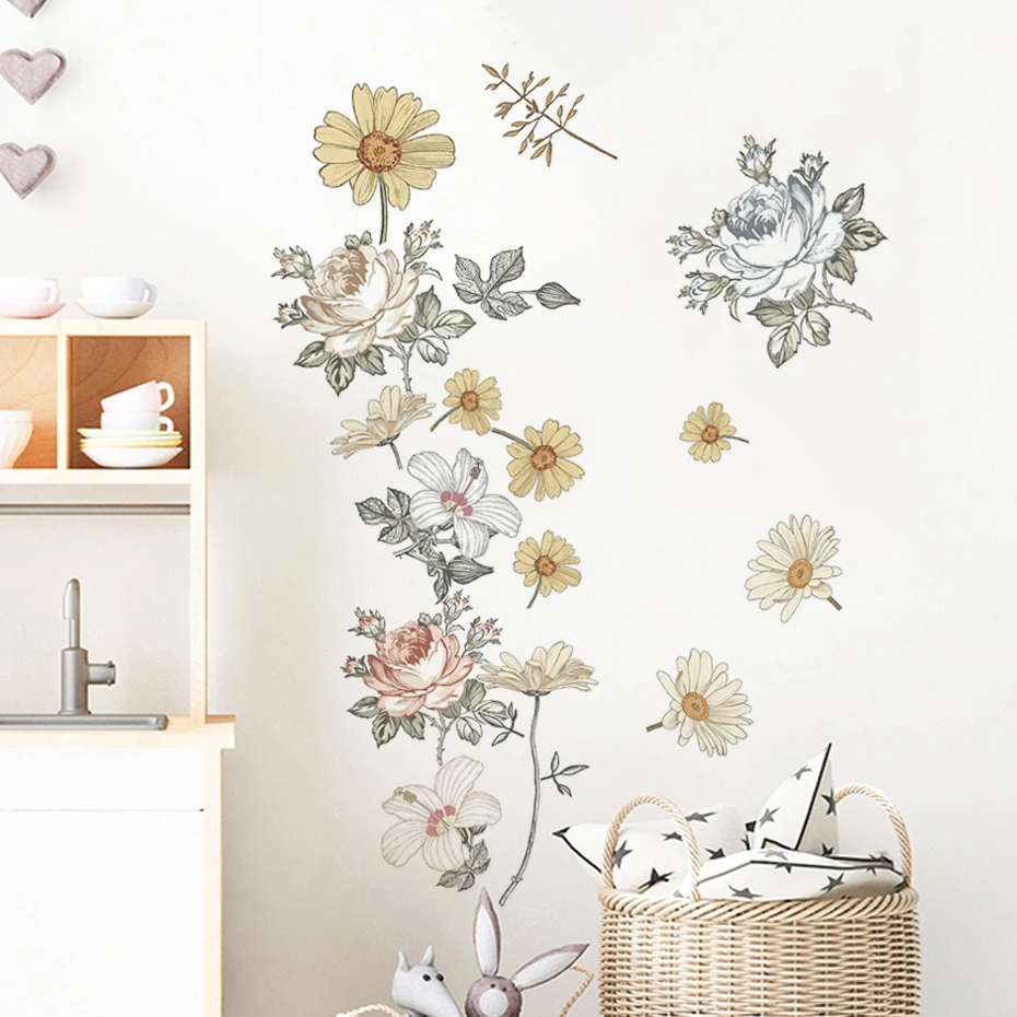 

Vintage Flower Botanical Retro Wall Sticker Nursery Vinyl Removable Wall Decals Girls Baby Room Interior Home Decoration Gifts