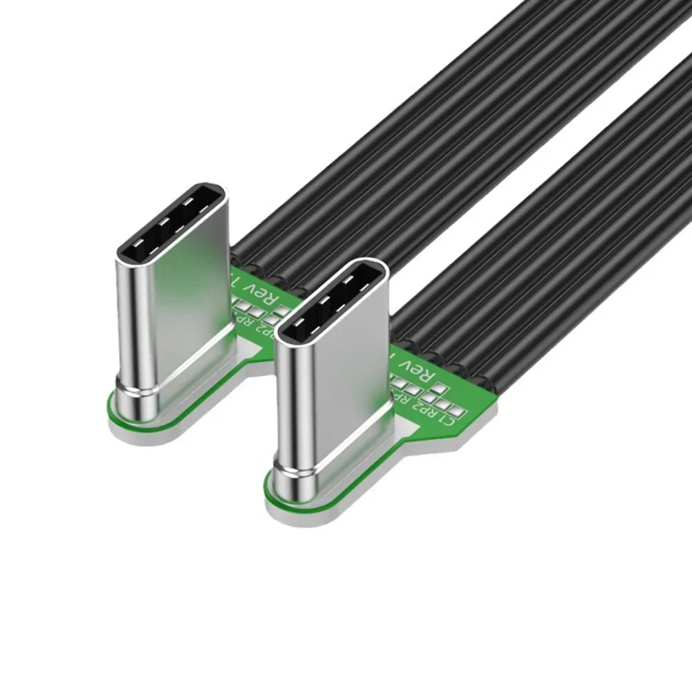 65W 고속 충전 2.0 데이터 전송 데이터 케이블, 유연한 플랫 실리콘 USB C to USB C 케이블, 카메라폰용 좌/우 각도 연결