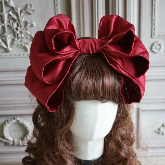 

Handmade satin fabric Lolita oversized bow hair hoop can shape Lolita headwear