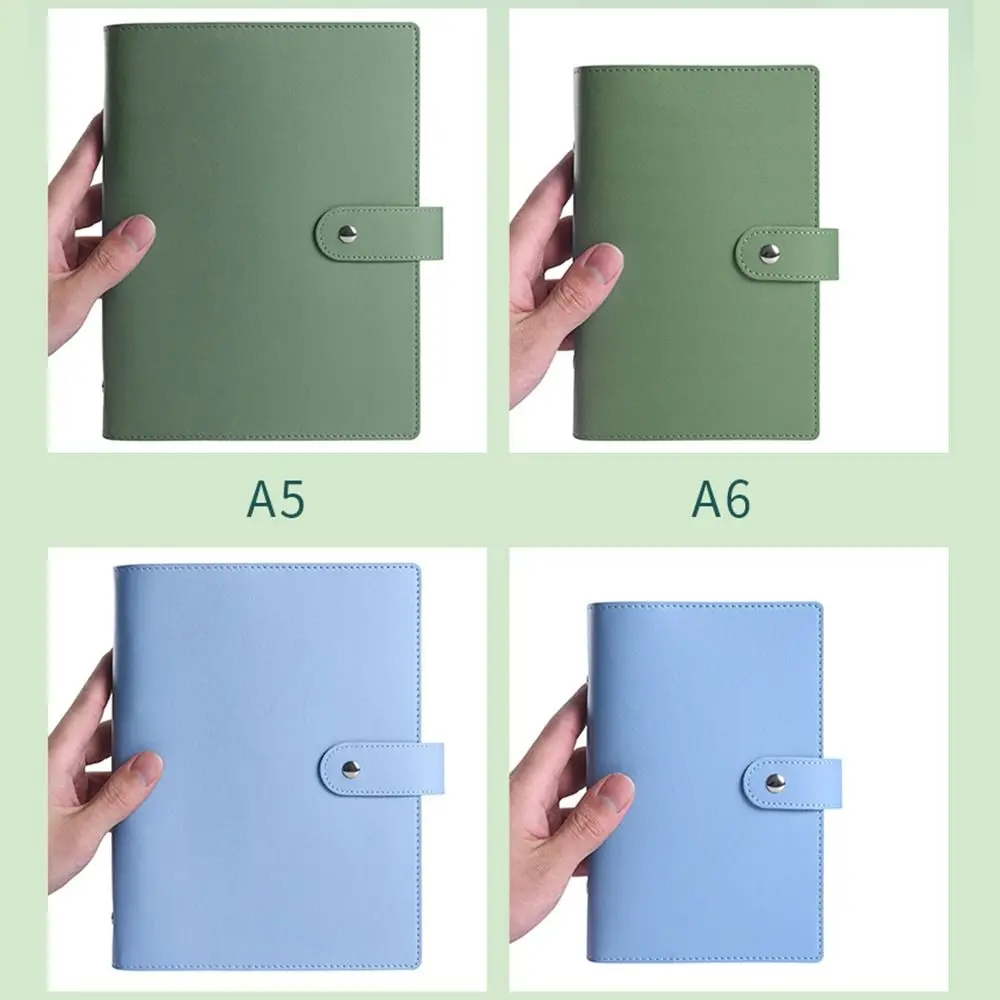 PU 가죽 A5/A6 바인더 노트 커버 리필 가능 마카롱 컬러 루즈리프 노트 커버 6링 바인더 카드 슬롯 포함