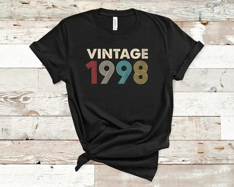 

Vintage 1998 Shirt Birthday Distressed Retro Fade 25rd GiftBirthday Party Short Sleeve Tees Top Plus Size O Neck Female Clothing