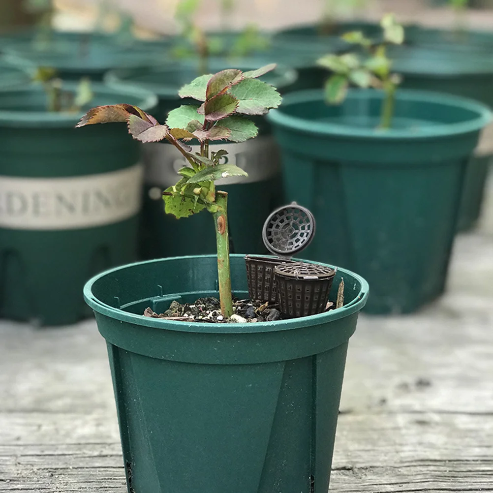 

20 Mesh Baskets Garden Nursery Pots Portable Aquarium with Lids Planting Nutrition Cups for Orchid Bonsai Black