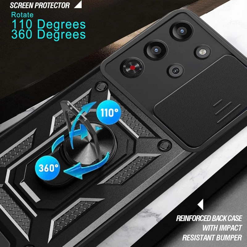 Durable Armor Phone Case with Lens Protection and Magnetic Stand Holder