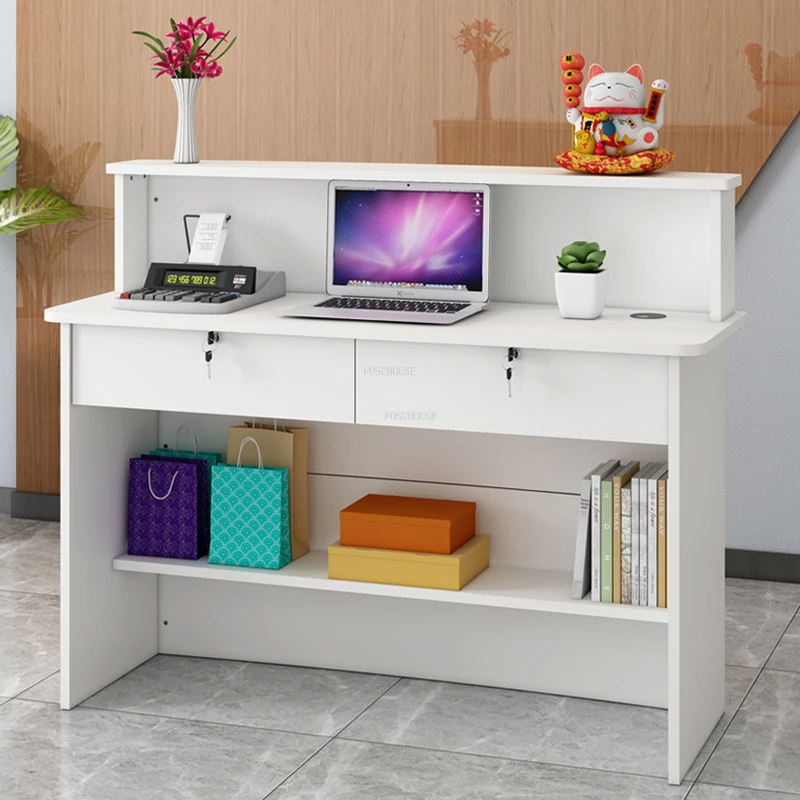 Simple Nordic Reception Desks Small Shop Front Desk Cash Register Modern Barber Shop Clothing Store Curved Bar Reception Counter