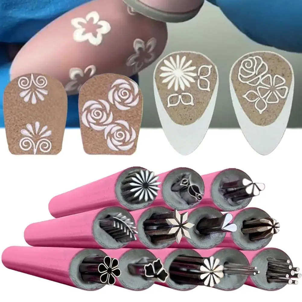 6pcs New Nail Art Stamp Pen Set Nail Art Pen Set Stamping Plate Nail Diy Nail Doodle With Petal Embellished Seal Pen 6