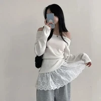 Sous-jupe en dentelle brodée à fleurs, jupe courte de sécurité en maille anti-reflet, style coréen Y2K, mini-jupe courte douce pour filles 1