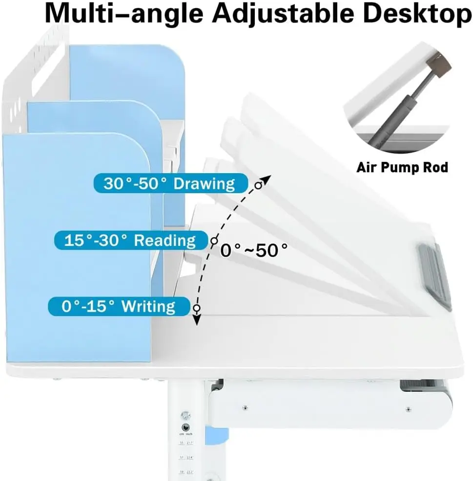 COSVALVE 39in Wide Adjustable Height Kids Desk with Tilting Desktop, Steel Frame, Drawer, and Bookshelf Hutch, Study Child Table
