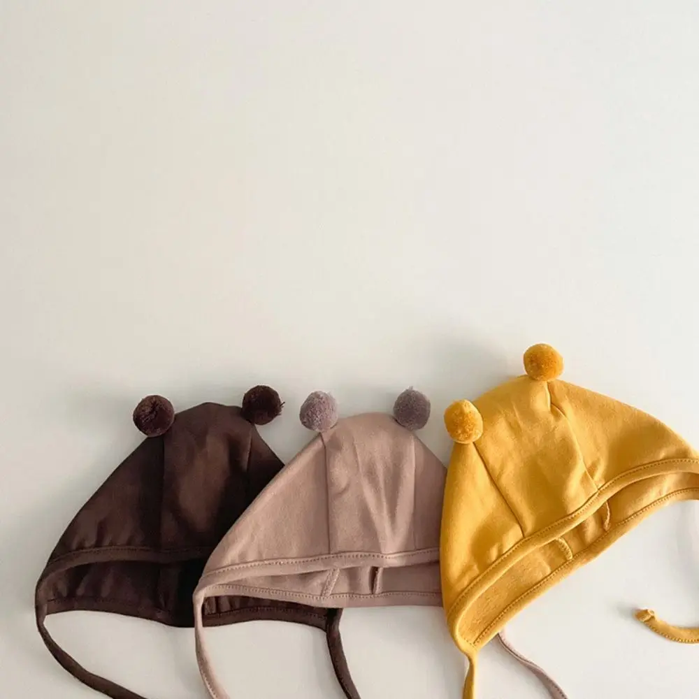 Thin Windproof Baby Bear Ear Protection Hat Cotton Thickened No Brim Children's Cap Pullover Style Cartoon Design