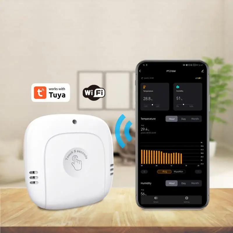 

Умный гигрометр CORUI Tuya, Wi-Fi датчик температуры и влажности, с ЖК-дисплеем, дистанционное управление через приложение
