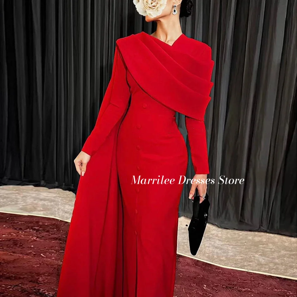 Marrilee Elegant Red Off Shoulder Long Sleeves Mermaid Stain Evening Dresses Black Floor Length Prom Gowns Formal Occasions 2024