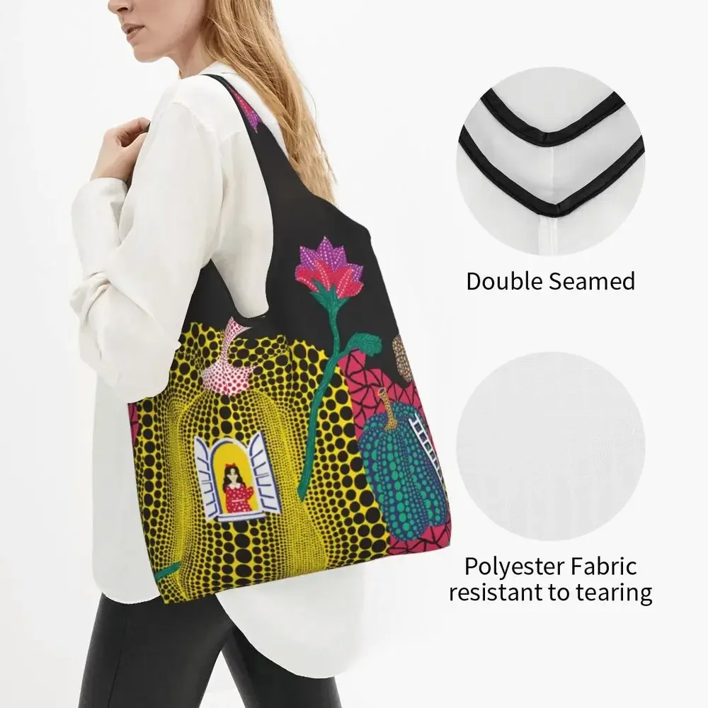 Yayoi Kusama Abstract Painting Grocery Shopping Bag Shoulder Tote Bag Big Capacity Portable Handbag
