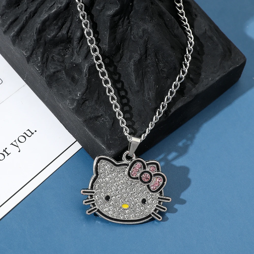 Y2K Hello Kitty Necklace Choker Chain Alloy Silver Crystals Female Bracelet Pendant Sanrio Collar Women Jewelry Gift Girls Toy, Women's, Size: One