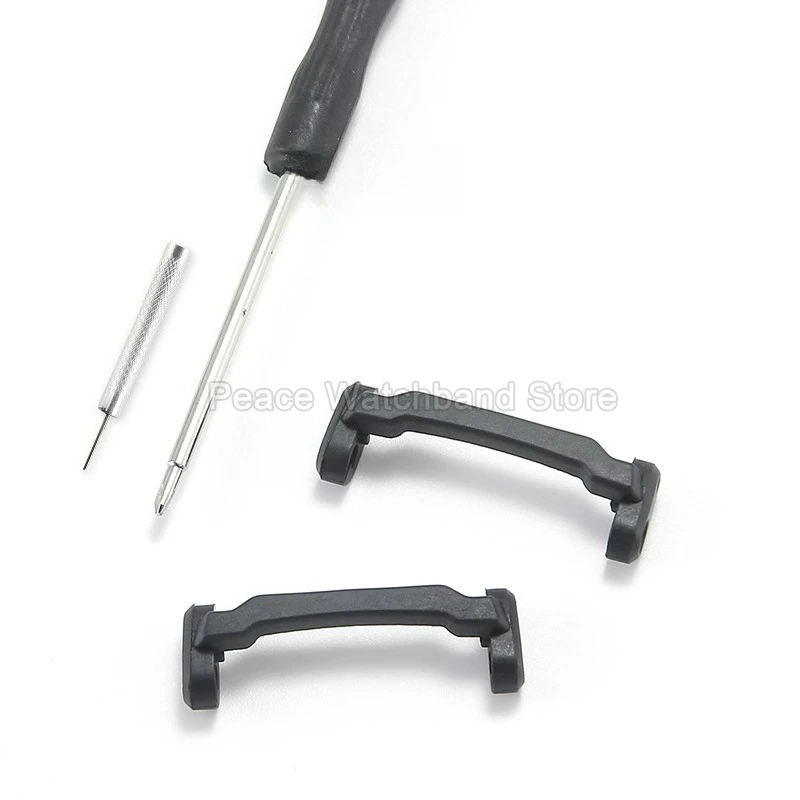 Sleek Black Watch Strap Connector with Special Plastic End Links