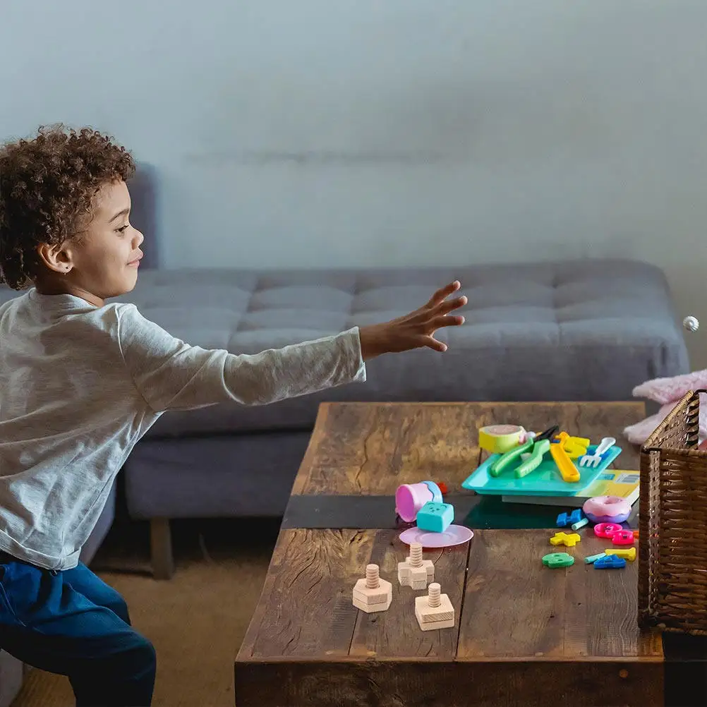 4세트 기하학적 모양 너트 분해 조립 조기 학습 매칭 나사 교육용 나무 블록 어린이용