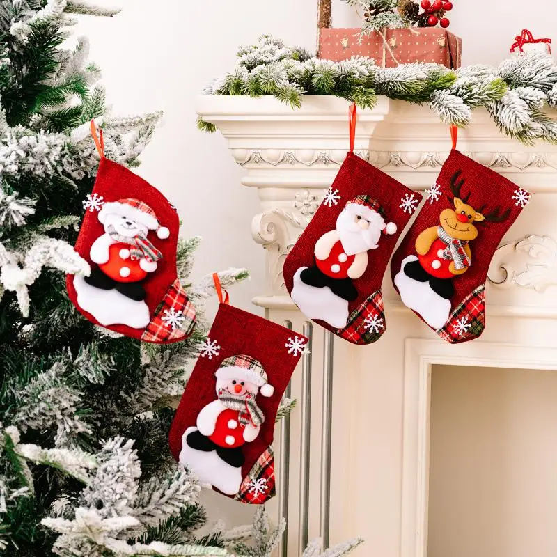 Santa Stocking Sock Candy Bags Christmas Tree Ornamets Pendants Linen Gift Bag For Children Fireplace Hanging Decor Gift Bags Christmas Gift Bags Christmas Stockings