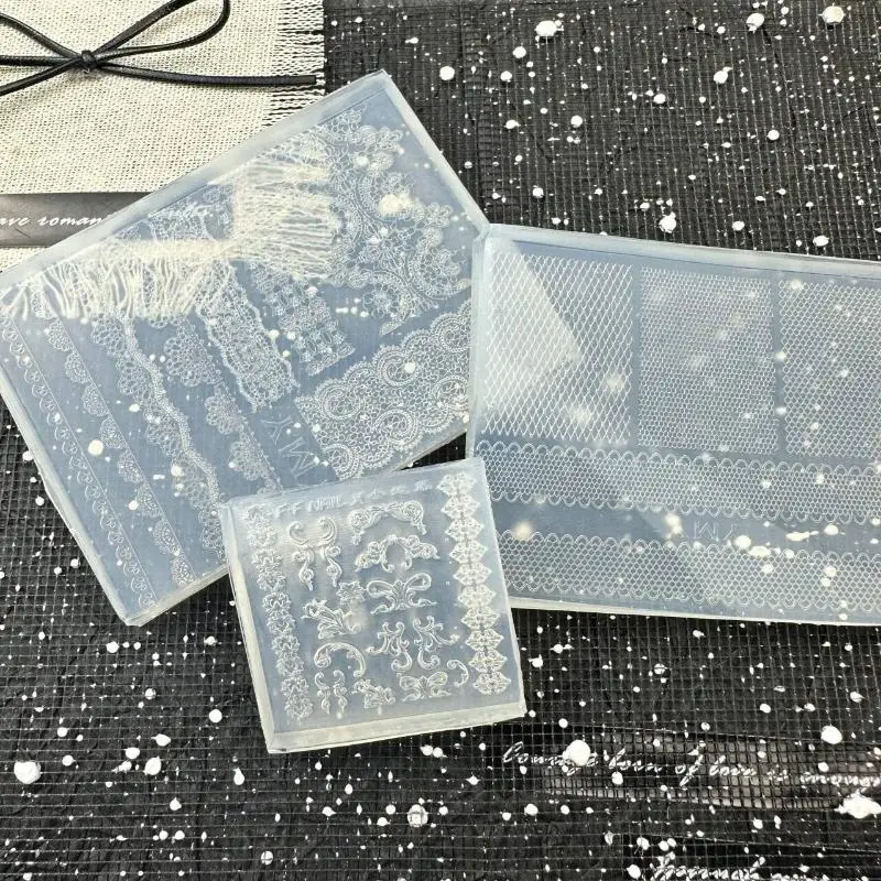 레이스 리본 디자인으로 네일 아트를 위한 DIY 3D 실리콘 몰드, 네일 쥬얼리 공예 장식을 위한 투명 템플릿
