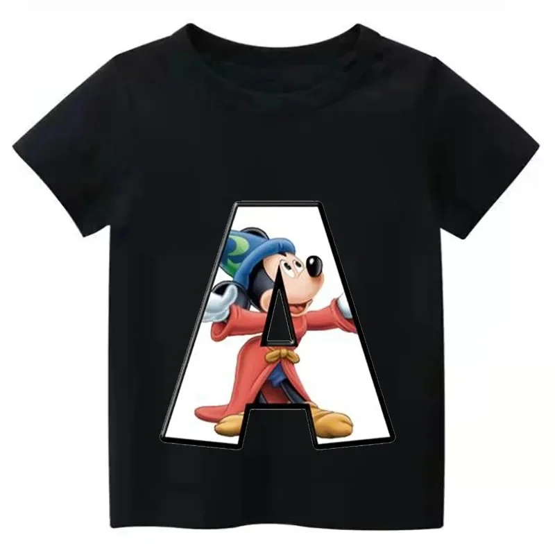 thumbnail image 1 of Camiseta de algodón con combinación de letras y nombre personalizado de Disney para niños, camiseta de manga corta con fuente ABCDE de Mickey Mouse, 1 of 5