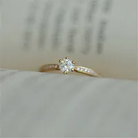 Bague en argent Sterling 925 plaqué or 14 carats, Zircon brillant pour femmes, bijoux de mariage de tempérament exquis 5