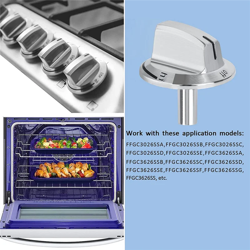 5 Packs Upgrade 5304525746 Long Stem Stove Knobs Replacements, Compatible with Frigidaire Gas Stove Range Oven Knobs HOT