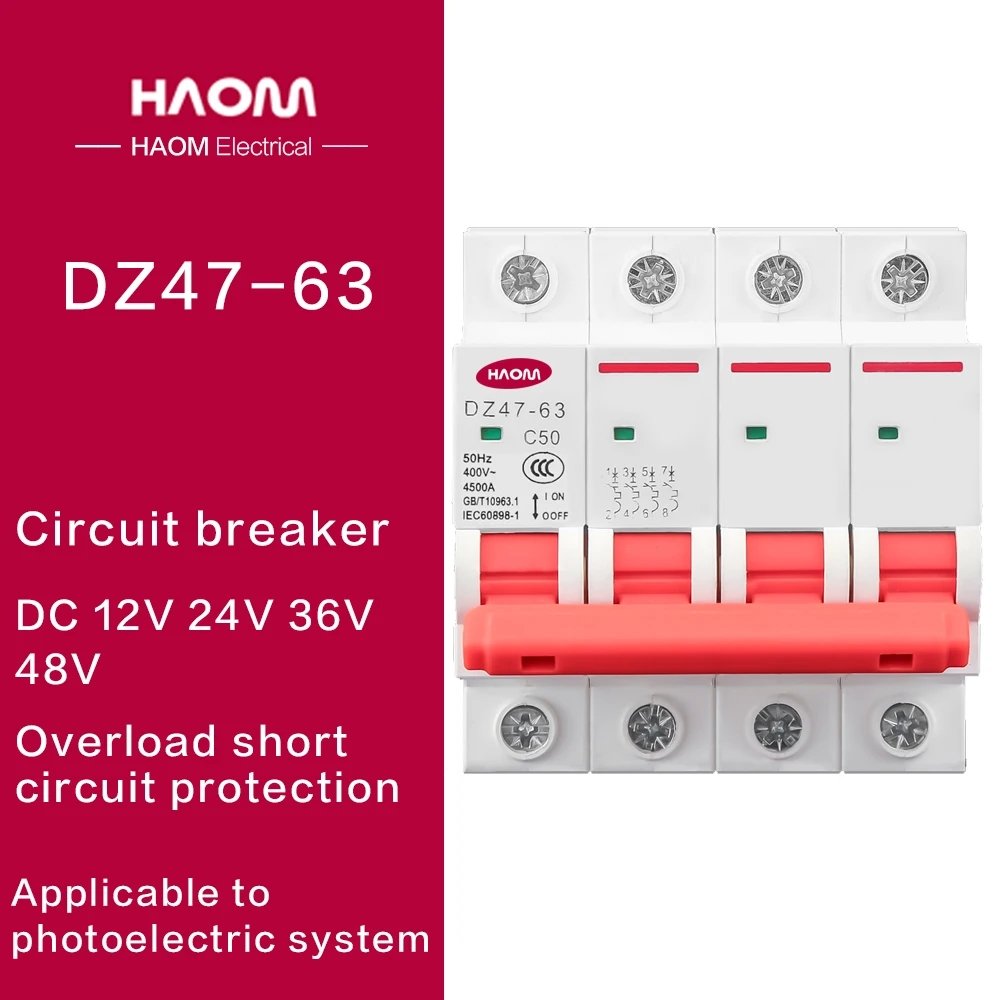 

HAOM DZ47 4P 3A/6A/10A/16A/20A/32A/40A/50A/63A 400V C Type Mini Circuit Breaker MCB 35mm Din Rail Mount Breaking Capacity 6KA