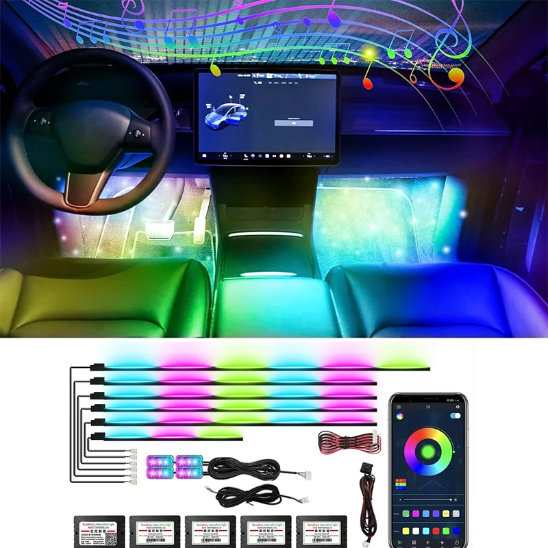 

22In1 Symphony LED Light Strip Led Car Ambient Light Interior 110cm For Decorations RGB Neon Dreamcolor Acrylic Atmosphere Lamp